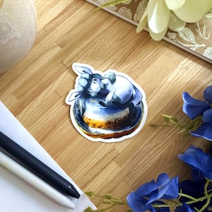 Glaceon Butterfly Pea Cake Sticker / Eeveelution Dessert Vinyl Sticker / Kawaii Glaceon Die-Cut Sticker