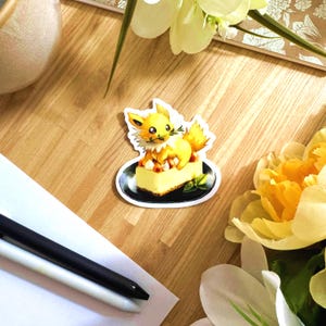 Jolteon Mango Mousse Cake Sticker / Eeveelution Dessert Vinyl Sticker / Kawaii Jolteon Die-Cut Sticker
