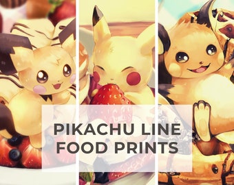 Pokemon Pichu Pikachu Raichu Posters - Breakfast / Kawaii Food Art / Cute Pokemon Prints / Breakfast Art / Pokemon Art for Kitchen