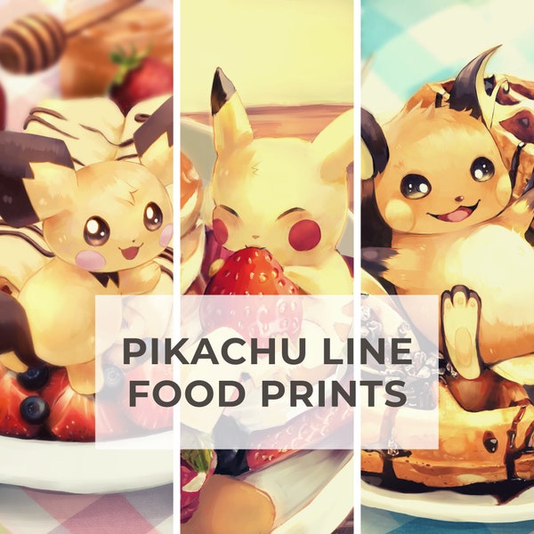 Pokemon Pichu Pikachu Raichu Posters - Ontbijt / Kawaii Food Art / Cute Pokemon Prints / Breakfast Art / Pokemon Art for Kitchen