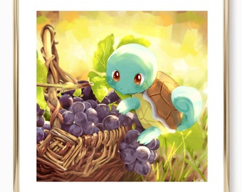 12. Pokemon Squirtle Art Poster - Grapes / Kawaii Food Art / Pokemon Decor / Pokemon Wall Art / Cute Pokemon Poster / Kanto Starter Poster