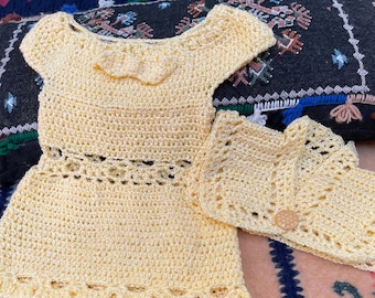 Hand Crochet baby dress set with matching bolero