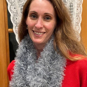 Hand crochet scarf, silver gray metalic