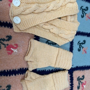 Hand Knitted Neck Warmer Cable Chunky Scarf and Fingerless Gloves Set