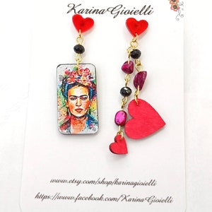 Orecchini Frida, orecchini legno, orecchini legno e carta, orecchini disegual,  idee regalo, fatto a mano in italia, accessori.