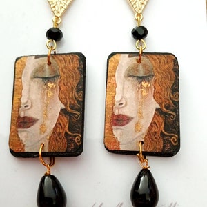 Orecchini opere d'arte, orecchini legno e carta, orecchini medi, orecchini disegual,  idee regalo, fatto a mano in italia, accessori.