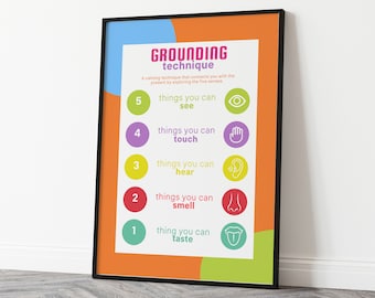 Grounding Technique Therapy Counselor Office Wall Art Décor, Mental Health Digital Poster, School Psychologist Gift - MHPB101.3