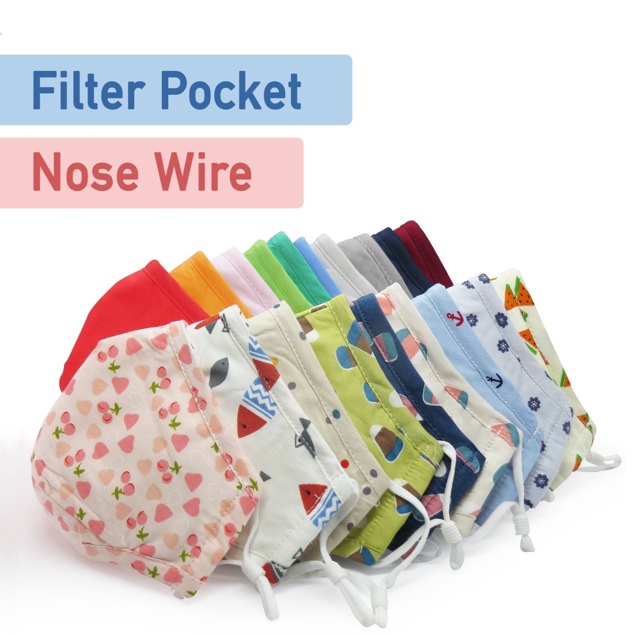 Kids Face Mask with Filter Pocket and Nose Wire | Children’s Washable…