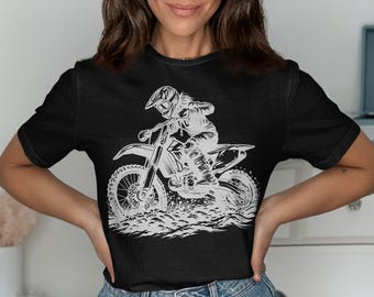 Motocross Dirt Bike, Cool Girl Motocross Rider, Great for Motocross Enthusiasts, Durable Motorcycle Tee