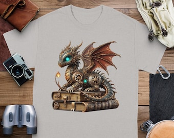 Steampunk Dragon, Fantasy Dragon Graphic Tee, Unique Steampunk Style, Gear and Dragon Design, Cool Dragon