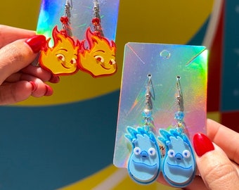 3D Elemental Inspired Earrings - Wade & Ember Earrings - Pixar Fest - Elemental earrings - Fire girl - Water Boy - Wade Ripple Ember Lumen