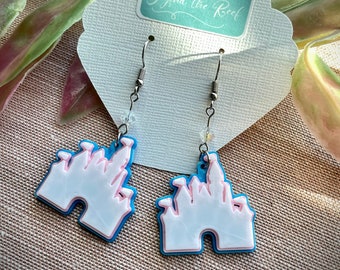 3D Printed Disneyland Castle Earrings - Aurora's Sleeping Beauty's Castle - Disneyland Earrings