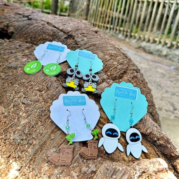 WALL•E Inspired earrings - 3D printed EVE earrings - WALL-E Plant earrings - Wall-e Directive Plant earrings - Animal Kingdom Earth Day