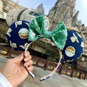 Lindas orejas de ratón para niños - Orejas de Minnie inspiradas en Mandalorian - Orejas de Minnie Grogu