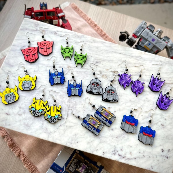 Optimus Prime, Bumblebee, Megatron, Soundwave Ohrringe Transformatoren 3D gedruckte Ohrringe - Autobots, Decepticons, Maximals, Predacons, G1
