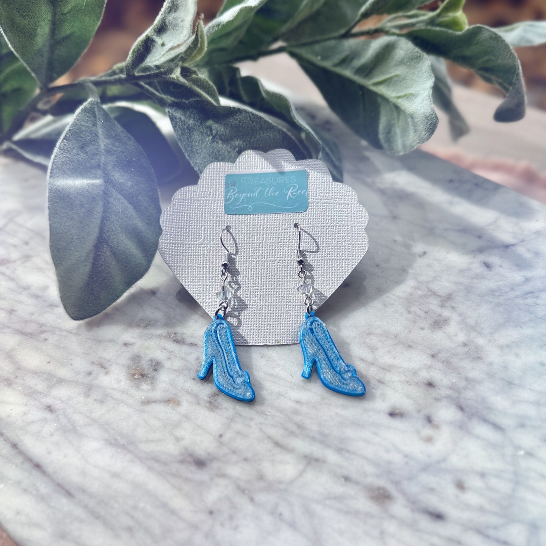 3D Printed Glass Slipper Earrings Cinderella Glass Slipper Earrings
