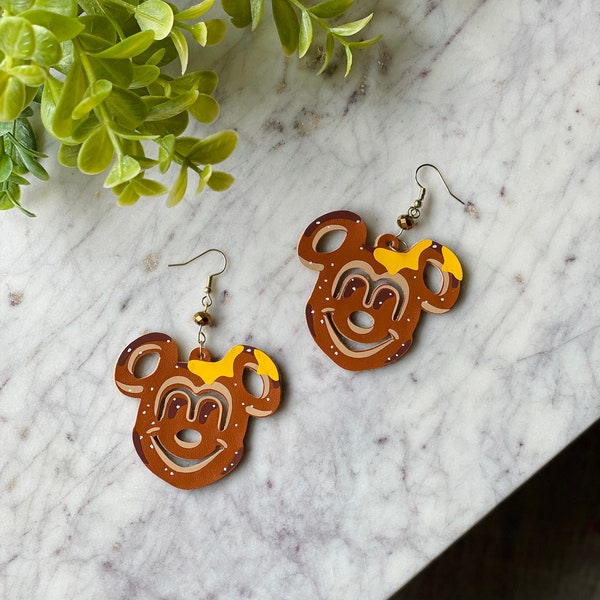 Mouse Pretzel - Mickey Pretzel Earrings - Mickey Mouse Food Shaped Earrings