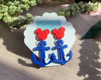 Disney Cruise Earrings - Disney Mickey Anchor earrings - Hidden Mickey