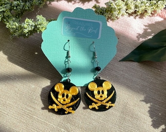 Pirate Mickey Earrings - Disney Pirate earrings - 3D printed Pirates skull Mickey earrings