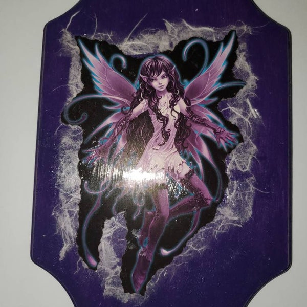 Purple fairy/fairy/fairytale/whimsical/ decoupage/ picture/ collage/ decor