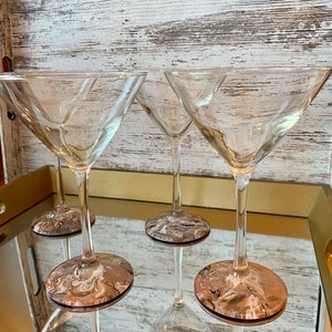 Rose Gold Martini Glasses, Set of 2 Martini Glasses,  Rose Gold and Black, Rose Gold Glasses, Unique Barware, Cocktail Glasses