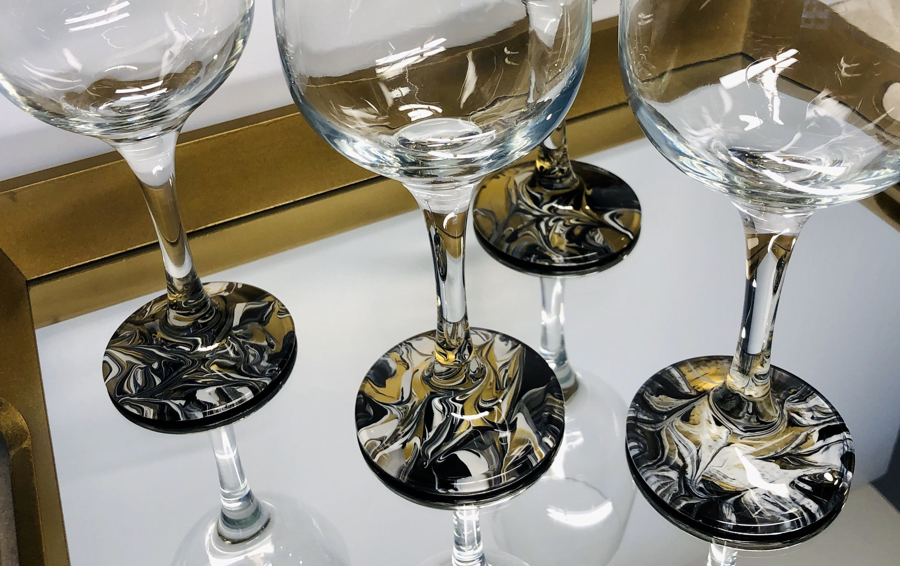 Black Gold & White 4 Wine Glasses Unique Wine Glasses Etsy