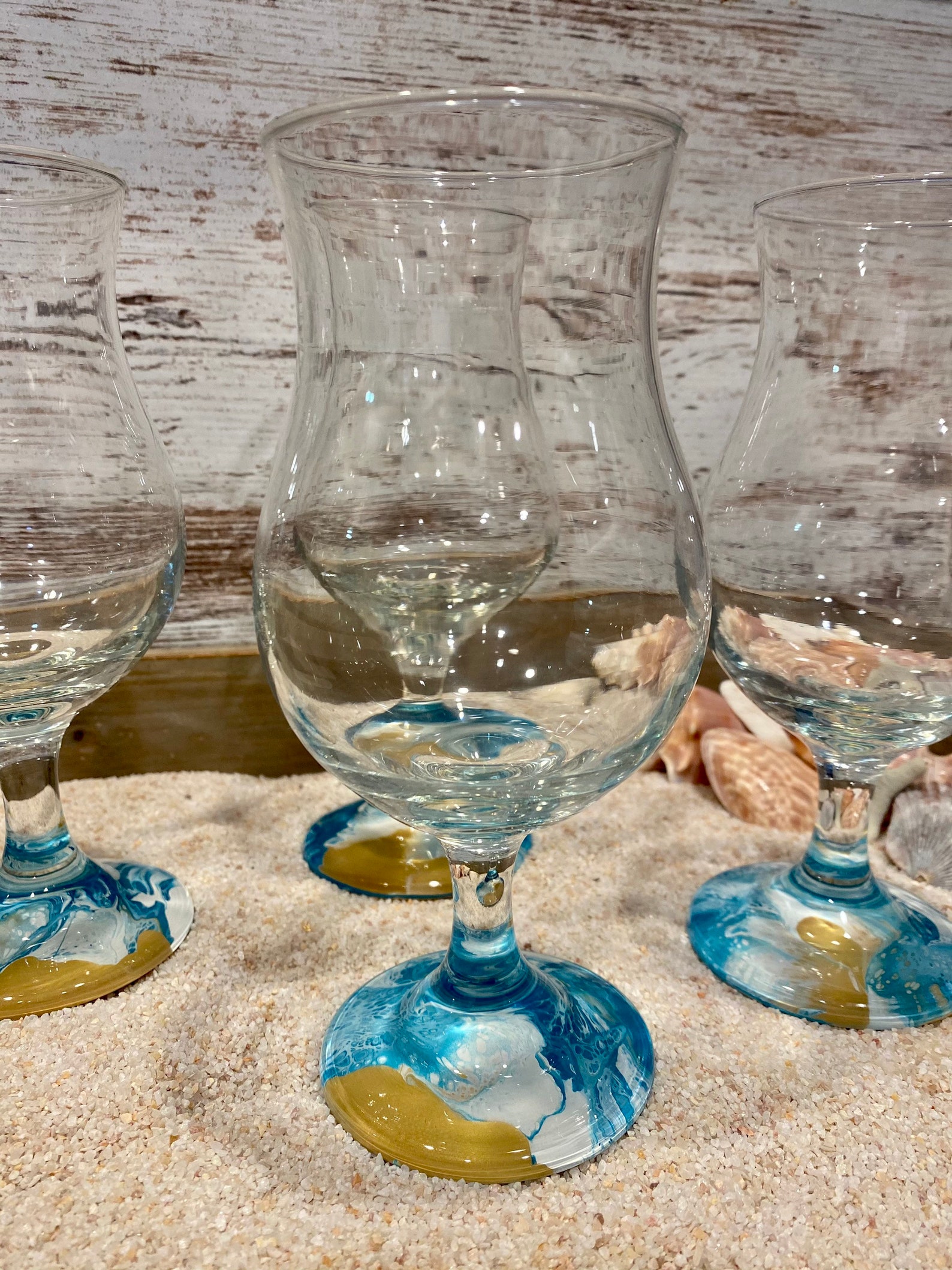 Pina Colada Glasses Set of 4 Beach Theme Glasses Ocean Etsy