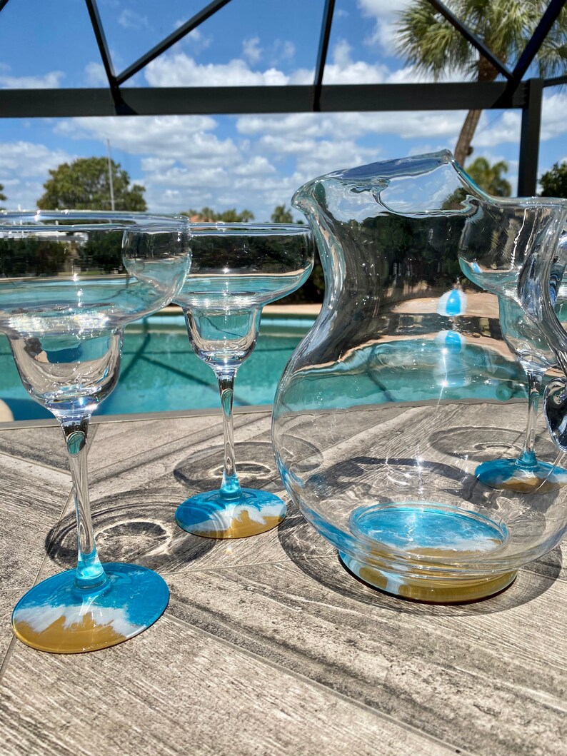 Margarita Pitcher and Glass Set Margarita Glasses Ocean Etsy