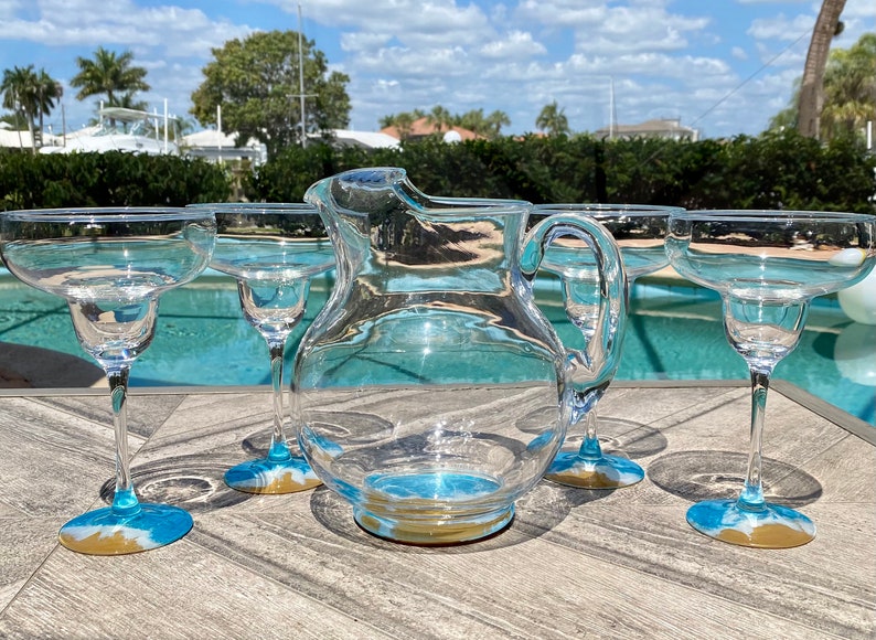Margarita Pitcher and Glass Set Margarita Glasses Ocean Etsy