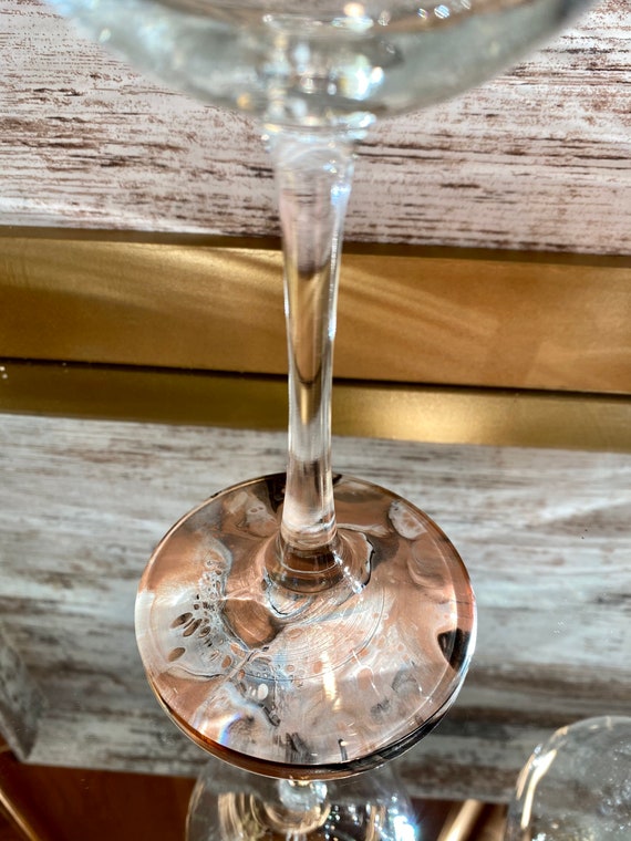 Black Rose Gold Black & White, Set of 2 or 4 Wine Glasses, Unique