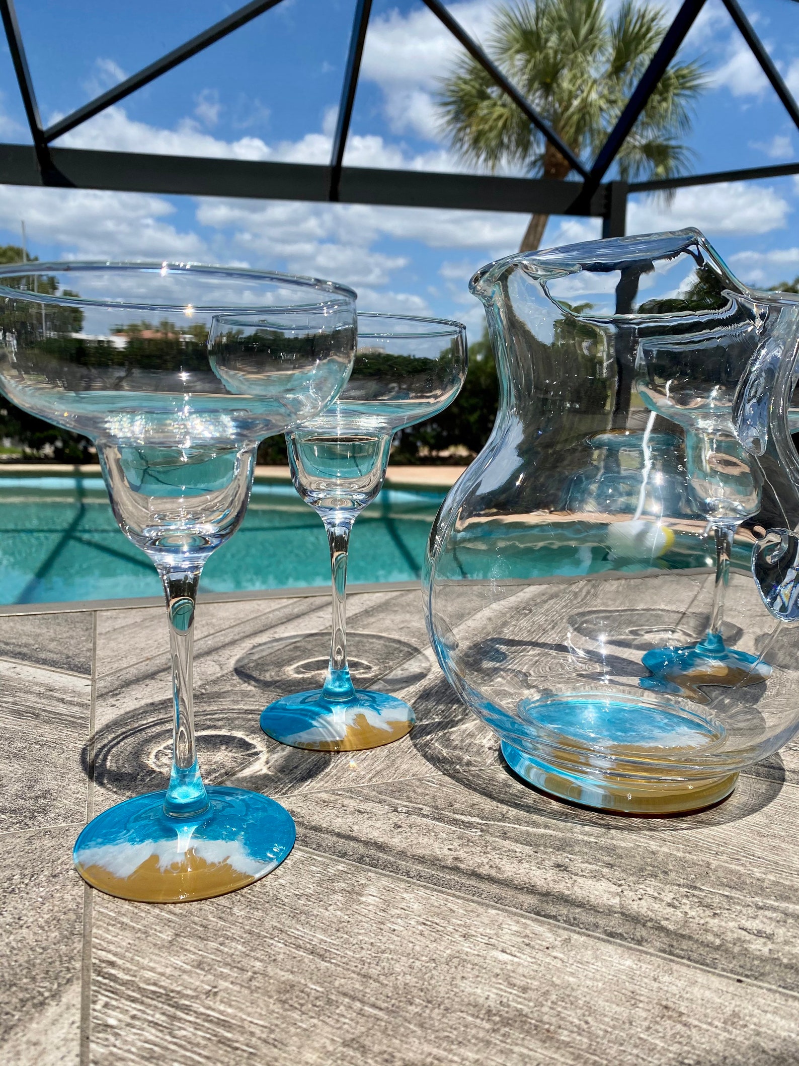 Margarita Pitcher and Glass Set Margarita Glasses Ocean Etsy