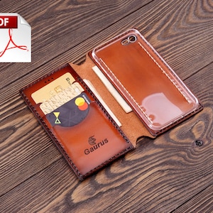 Patrón cuero PDF Patrón funda iPhone 7 Cartera Patrón cuero Cartera cuero pdf Patrón Plantilla Patrón plantilla bifold
