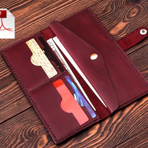 Patrón de cuero PDF billetera de cuero Mujer Cartera Patrón de cuero Billetero de cuero pdf Patrón de billetera Patrón de plantilla Patrón de plantilla bifold