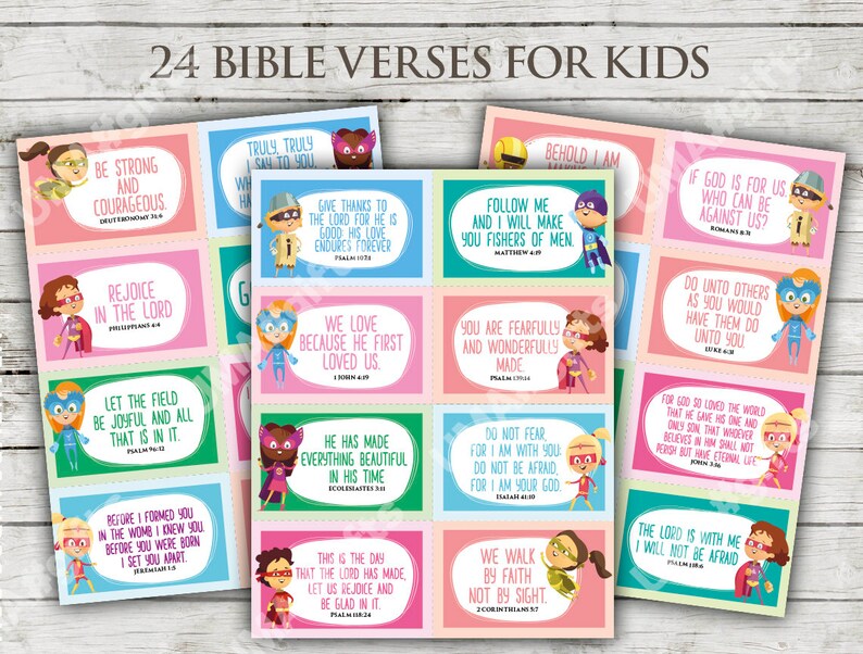Scripture Memory Cards for Kids. 24 Bible Verse Cards for Children ...