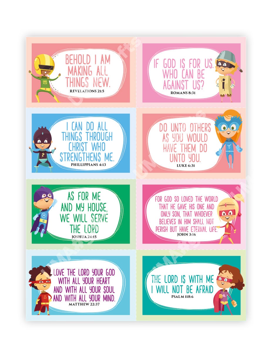 Scripture Memory Cards for Kids. 24 Bible Verse Cards for Children ...