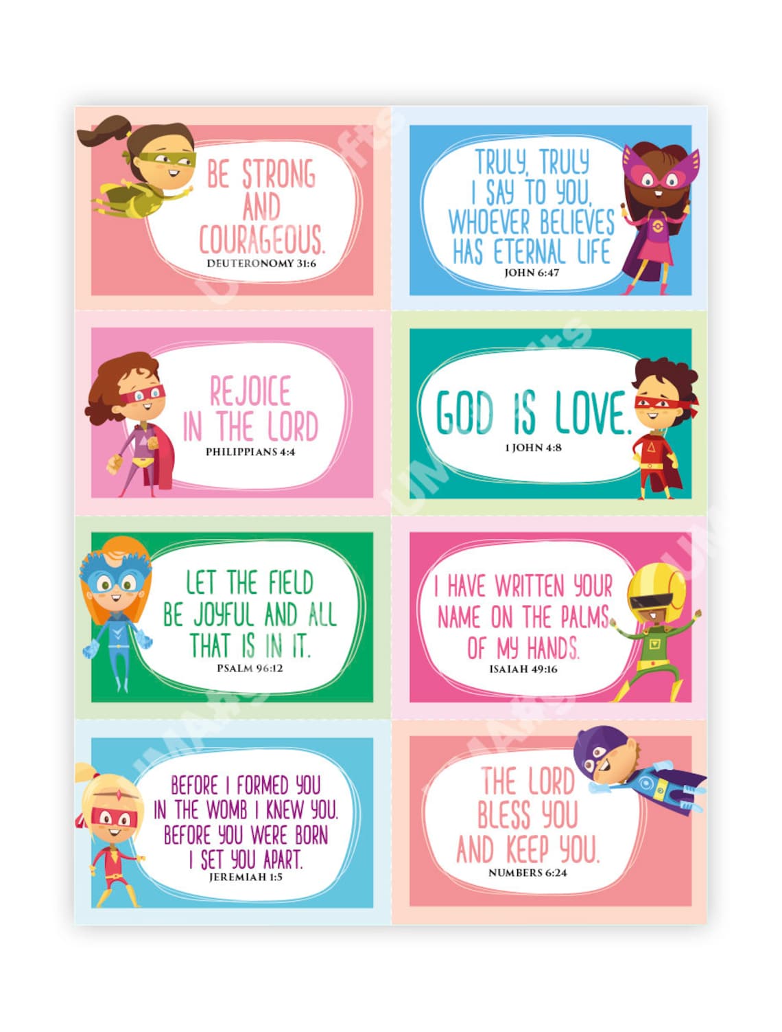 Scripture Memory Cards for Kids. 24 Bible Verse Cards for Children ...