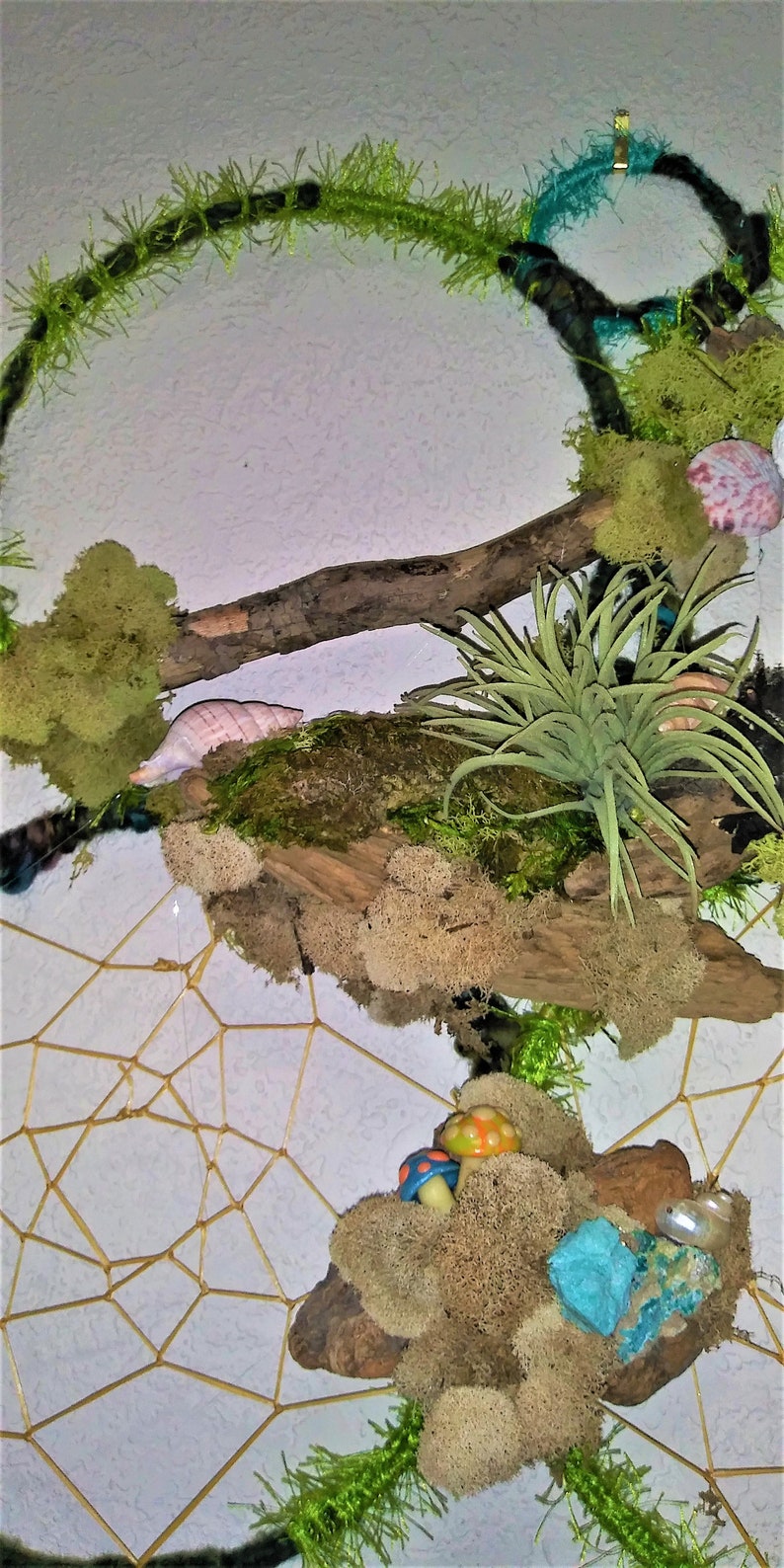 Moss Covered Driftwood with Seashell Accents Woven Weaved image 0