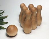 Wood Bowling Pin Natural Toy Toddler Game, Waldorf Toy Pretend Play Birthday Gift, Wooden Montessori Baby Toy Gender Neutral Toddler Game