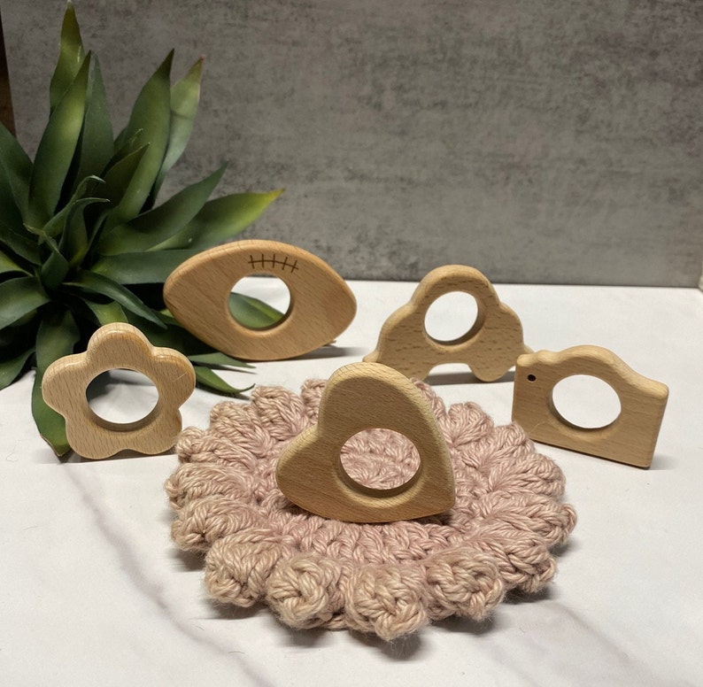 Wooden Shape Baby Teethers, Wooden Toy, Montessori Baby Toy, DIY Wood Teething Shape Baby Teething Ring Pretend Play Sensory Bin Toddler Toy Bild 2
