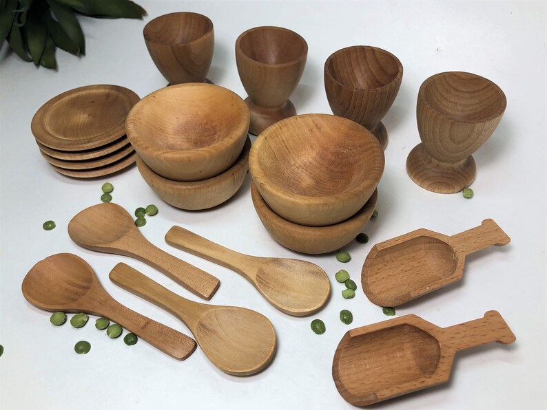 Montessori Toddler Wooden Dish Set Pretend Play Kitchen Set image 2