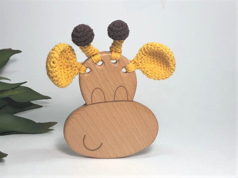 Safari Baby Giraffe Baby Toy Wood Teething Ring Organic Etsy