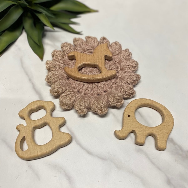 Animal Wood Teether, DIY Wood Teething Shapes, Wooden Baby Toys, Montessori Baby Shower Gift, Baby Teething Toy, Pretend Play Sensory Bin