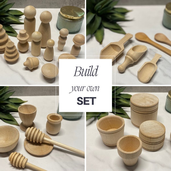 Sensory Bin Wooden Toy Kit, Montessori Toys Sensory Table, Loose Parts Play, Sensory Play Tool Kit, Wood Dishes Toddler Birthday Gift, Wood