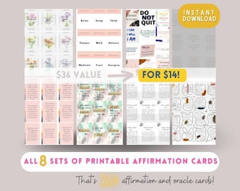 Printable Oracle Cards bundle – 264 Cards positive daily affirmation cards, motivational quotes, Instant Download, kids affirmations, tarot