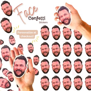 Custom face confetti, face stickers, confetti sticker, bachelorette party, bride groom face confetti, confetti faces, husband face on stick