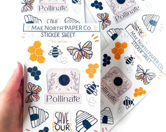 Summer sticker sheet | sticker bundle, planner stickers, summer scrapbooking, journal stickers, sticker pack, bee art, butterfly sticker