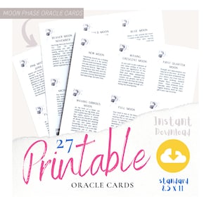 Printable Oracle Deck // printable affirmation cards, mini oracle cards, moon phases, tarot cards, moon oracle cards, tarot deck, spiritual