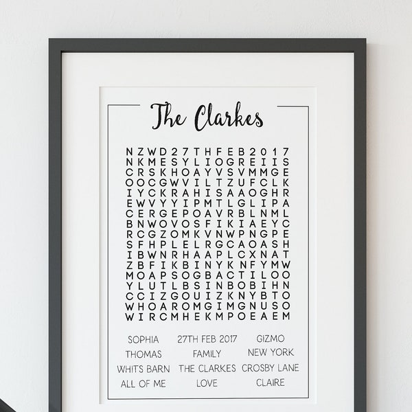 Personalised Word Search, Personalised Print, Family word search, Family Themed Poster, Custom Word Search, Personalised Gift, Christmas