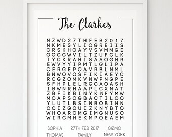 Personalised Word Search, Personalised Print, Family word search, Family Themed Poster, Custom Word Search, Personalised Gift - DIGITAL COPY