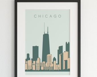 Chicago Poster, City Art, Chicago Wall Art, Chicago Print, Chicago Art, Travel Poster, Travel Illustration, Chicago Skyline, Digital Art